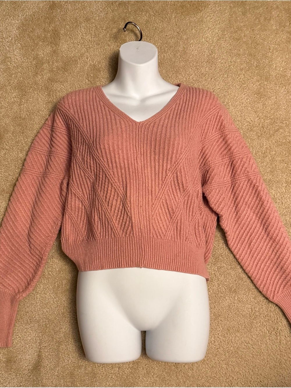 Truth V-Neck Ribbed Knit Sweater - Rose